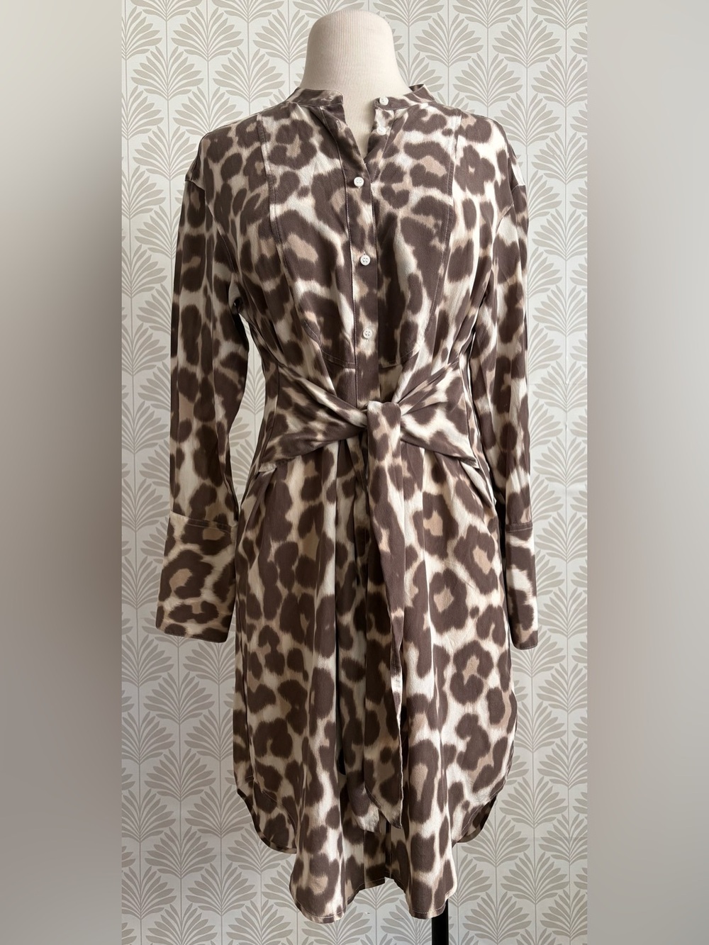 J. Crew Tie-Front Silk Shirt-Dress In Dusty Leopard - Picture 2 of 7